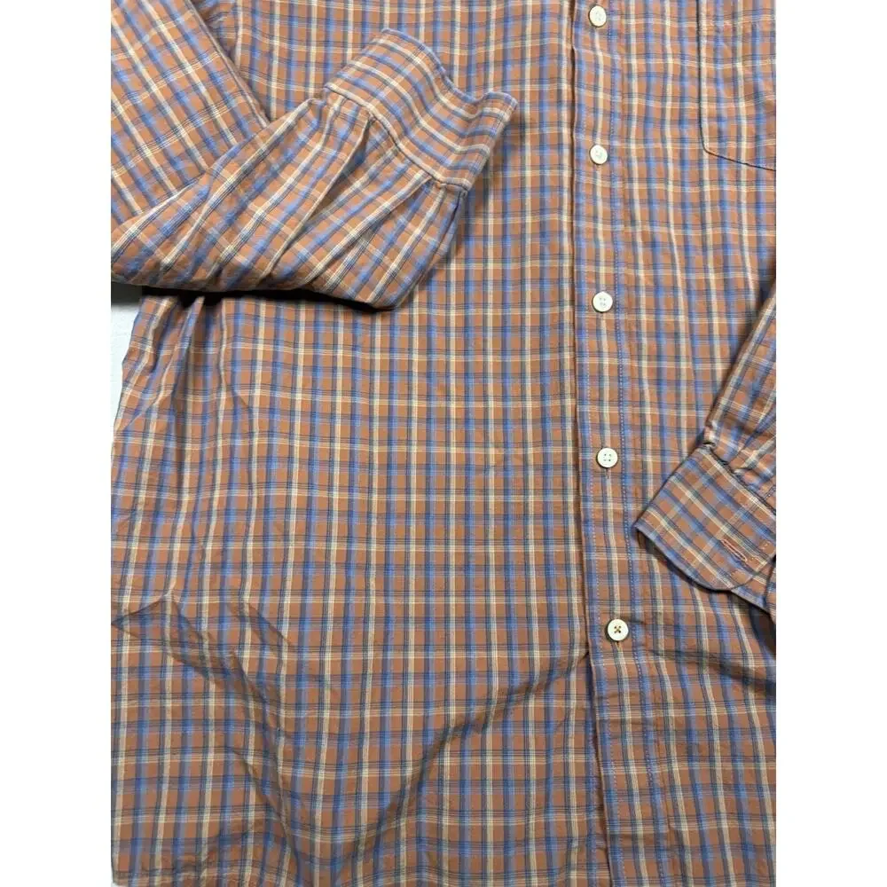 ROWM Mens XL Plaid Button Down Shirt Long Sleeve Orange Blue Casual